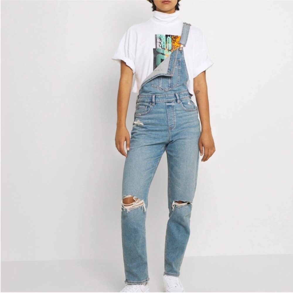 AE - Mom Distressed Denim Overalls